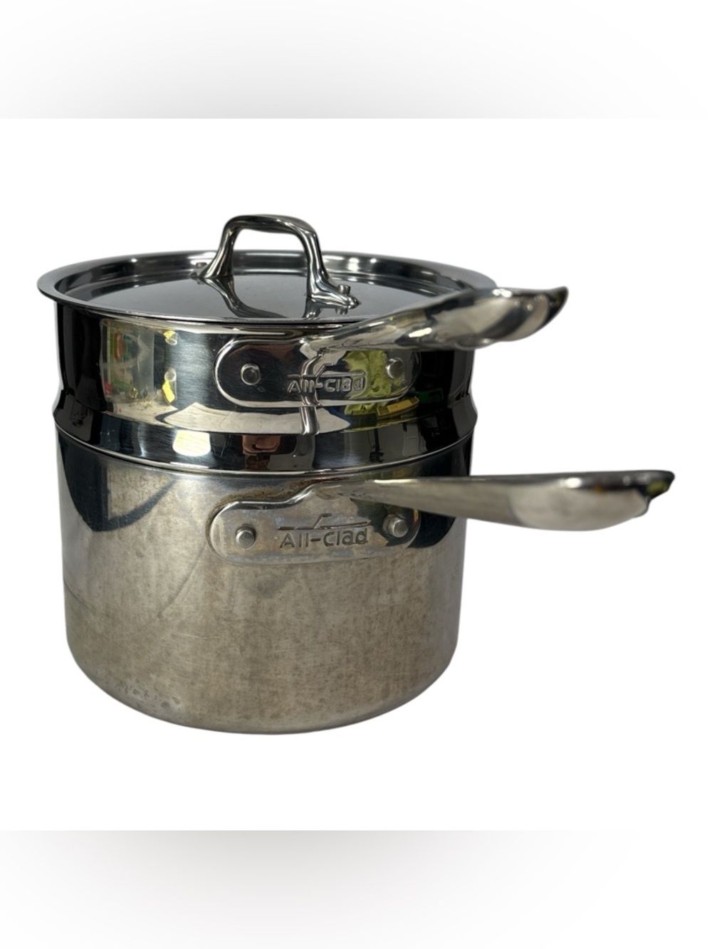 All-Clad Stainless Steel 4 Qt Saucepan and 3 Qt Double Boiler With Lid Cookware